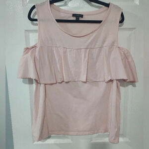 Lane Bryant Light Pink Cold-Shoulder with Ruffle Blouse in Size 18/20